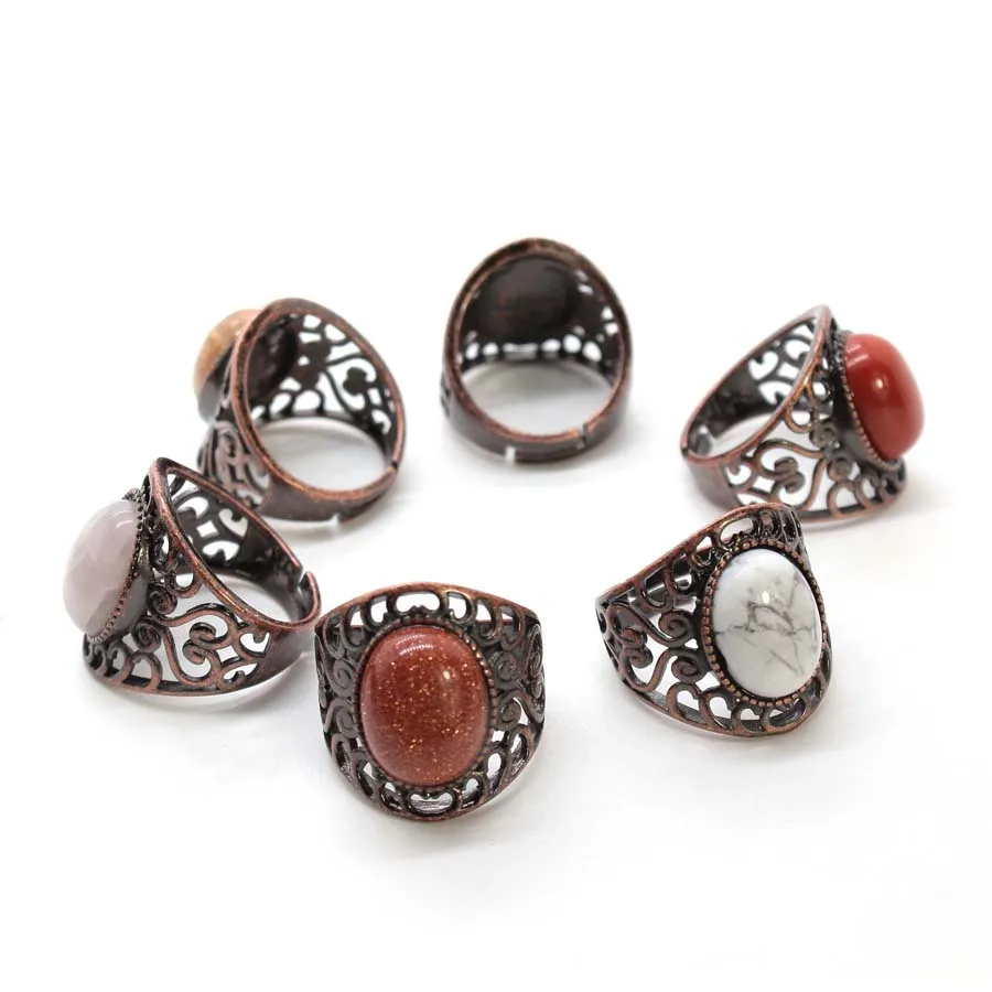 Charms Vingate Hollowed Crystal l Stone Rings For Women Natural Amethyst Rose Quartz Adjustable Finger Ring Choice Men Jewelry