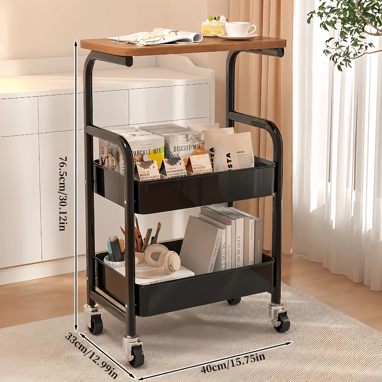 Three-layer Rolling Cart, Multi-functional Metal Storage Rack, Durable Steel Frame, Portable Wheels, Home or Office Storage