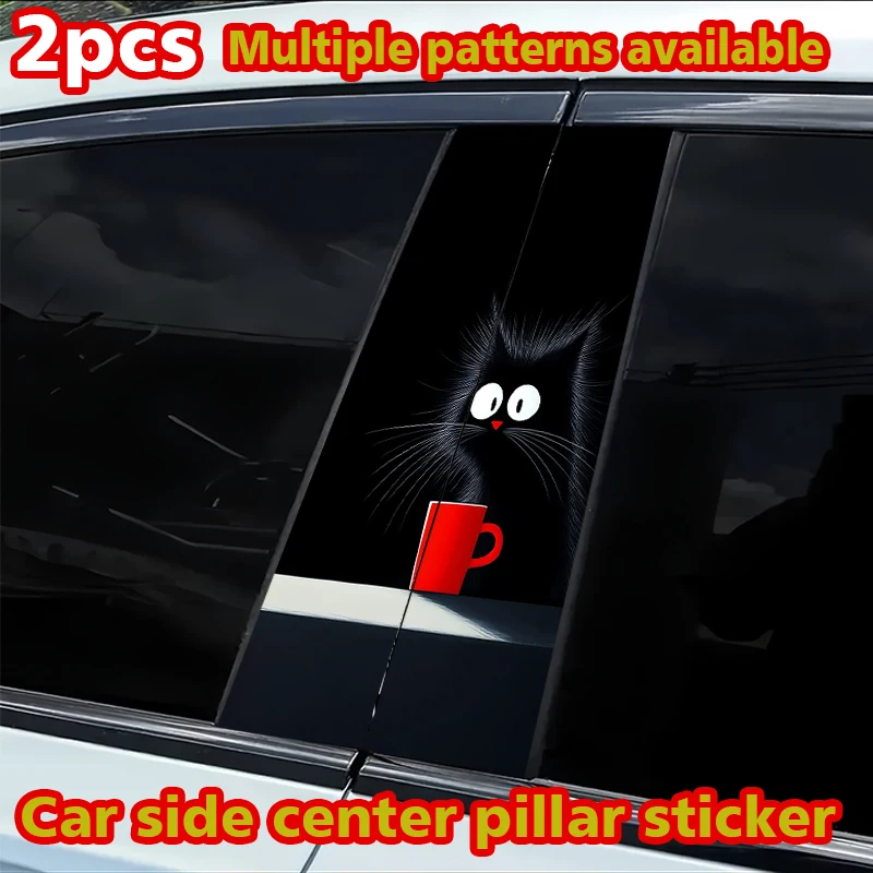

2pcs car center pillar protection stickers Black Cat and Red Cup Pattern scratch resistant film