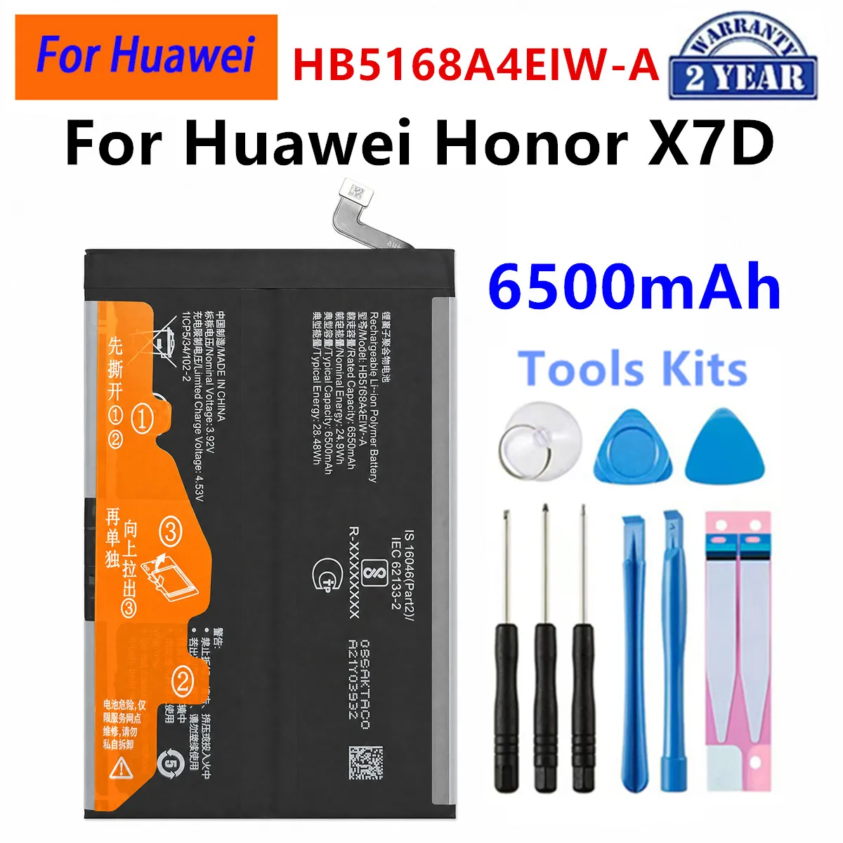 Bateria do Huawei Honor X60 Pro/X9C Magic 7 90 Lite /Honor GT 50 Honor 90 X7D X6A X7A X50i X8A X8B Honor 7T 40 60 Play Plus 7T — zdjęcie produktu 4