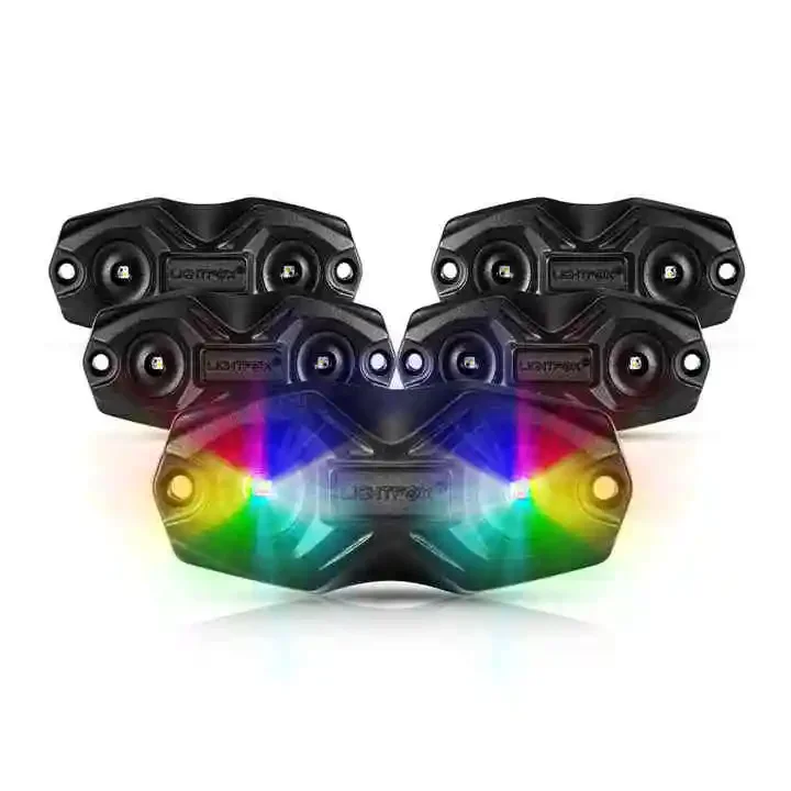 LIGHTFOX 4x4 Off Road Waterproof APP Control Trucks Car 4 Pods Underglow LED Multi Color RGBW Rock Light