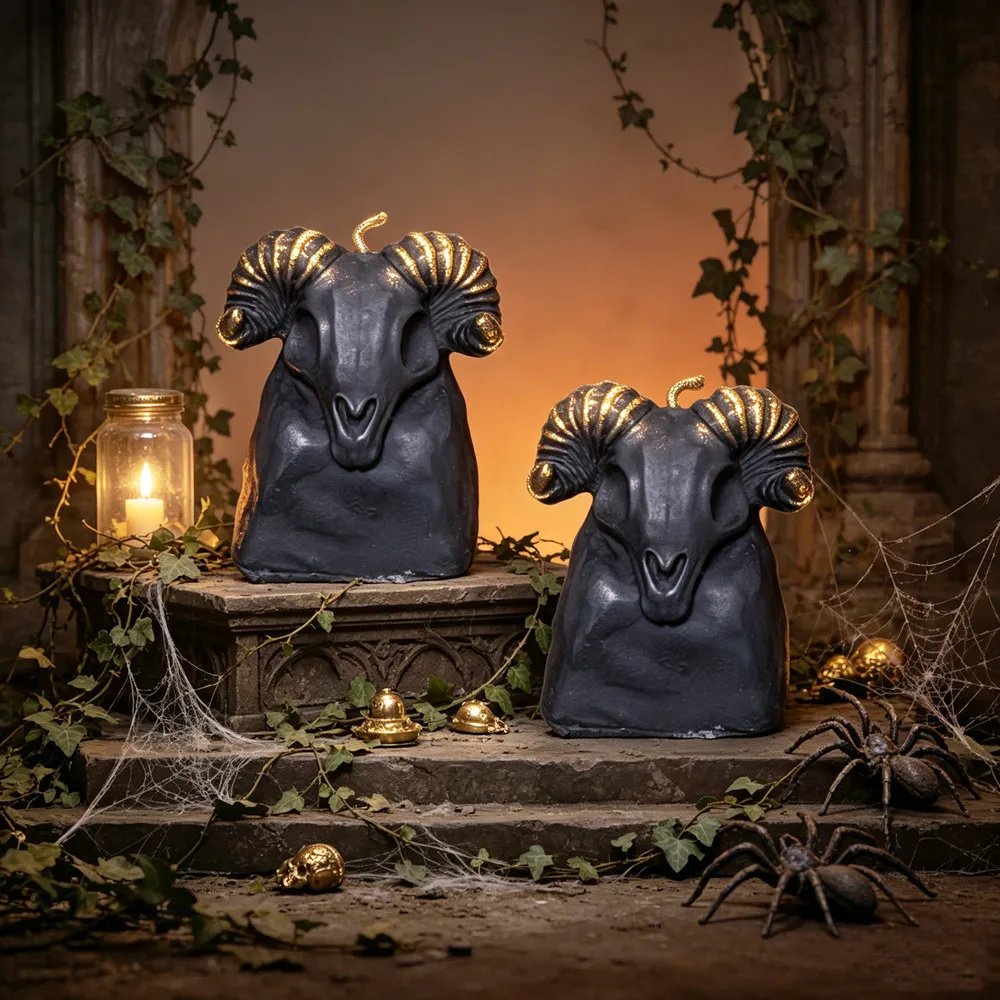 3D Gotischer Widder-Totenkopf Silikon-Kerzenform Okkultes Baphomet Ziegenkopf-Design DIY Aroma-Kerze, Seife & Harz, Halloween Heimdekoration