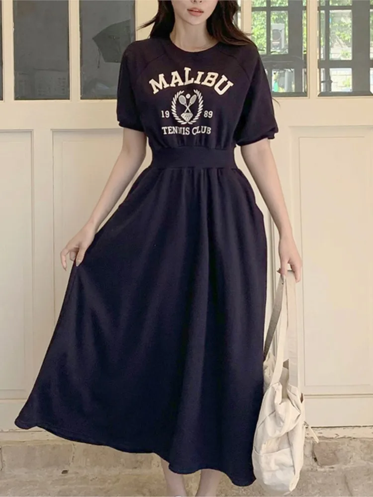 Puff Sleeve Slim Summer T Shirt Dress Elegant Pleated Women Waisted Ladies Dresses Vestidos Robe Femme