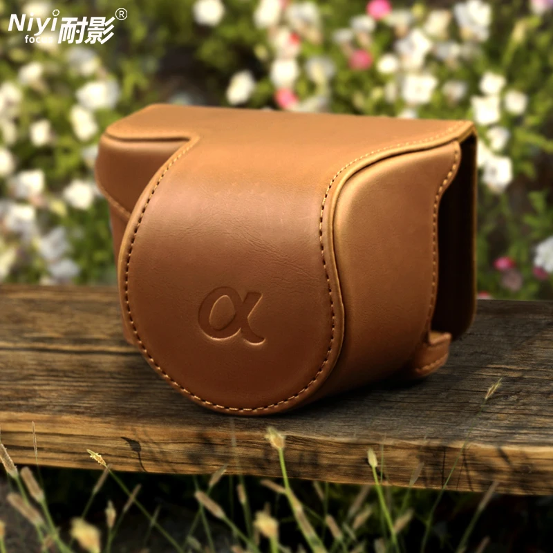 Camera Bag PU Leather Case For Sony alpha A5000 A5100 Protective Cover With Shoulder Strap Camera Body Case Bag Cover 1/4 Screw