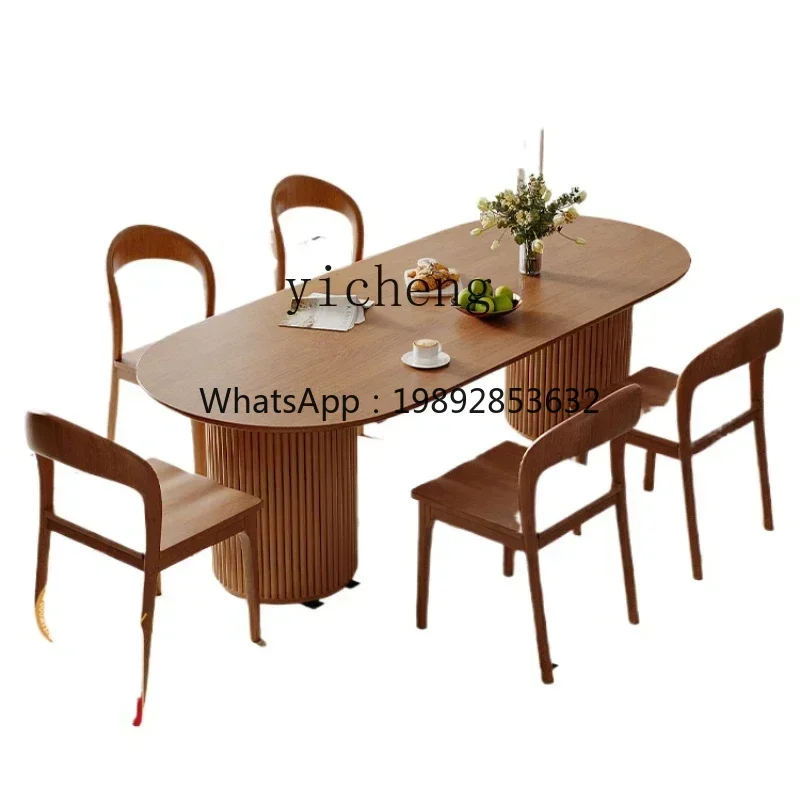 

XL cream style retro solid wood wood dining table and chair combination modern simple oval long table