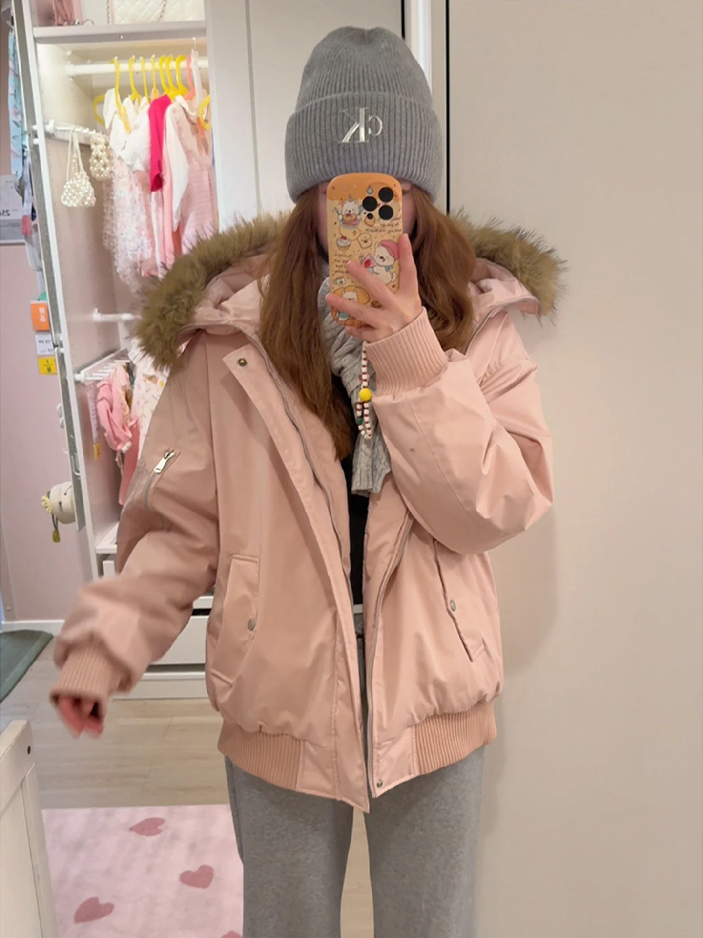 

Dopne Pink Hooded Thiened Cotton Jaet ex Winter Warm Coat Korean Sle Casual Long Sve Zipper Closure Color