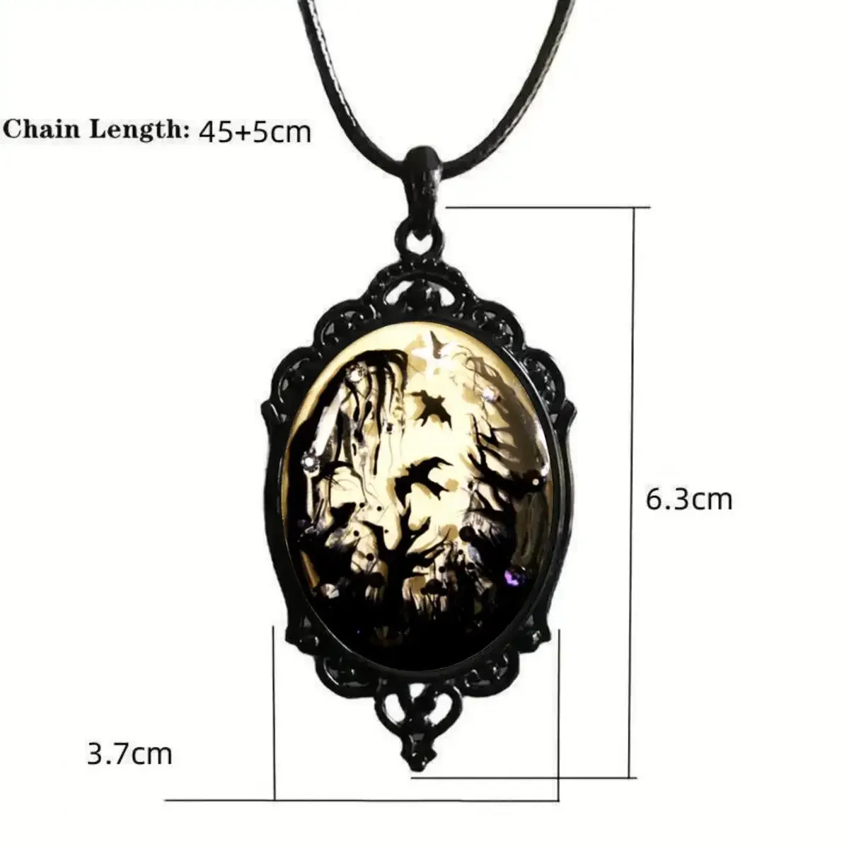 Gothic Hand Painted Macabre Forest Crow Oval Art Pendant