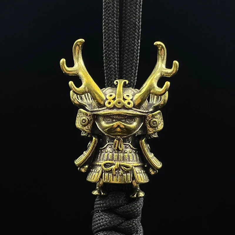 Japanese Pirate Antlers Samurai Doll Paracord Bead Knife Lanyard Brass Charms EDC DIY Bracelet Accessories for Keychain Pendants