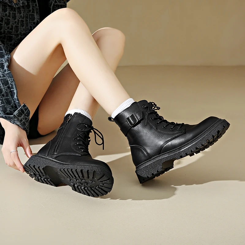 New Arrival wygodne modne buty damskie z okrągłym noskiem wygodne ciepłe zimowe antypoślizgowe zwiększające codzienne buty Doc Martens