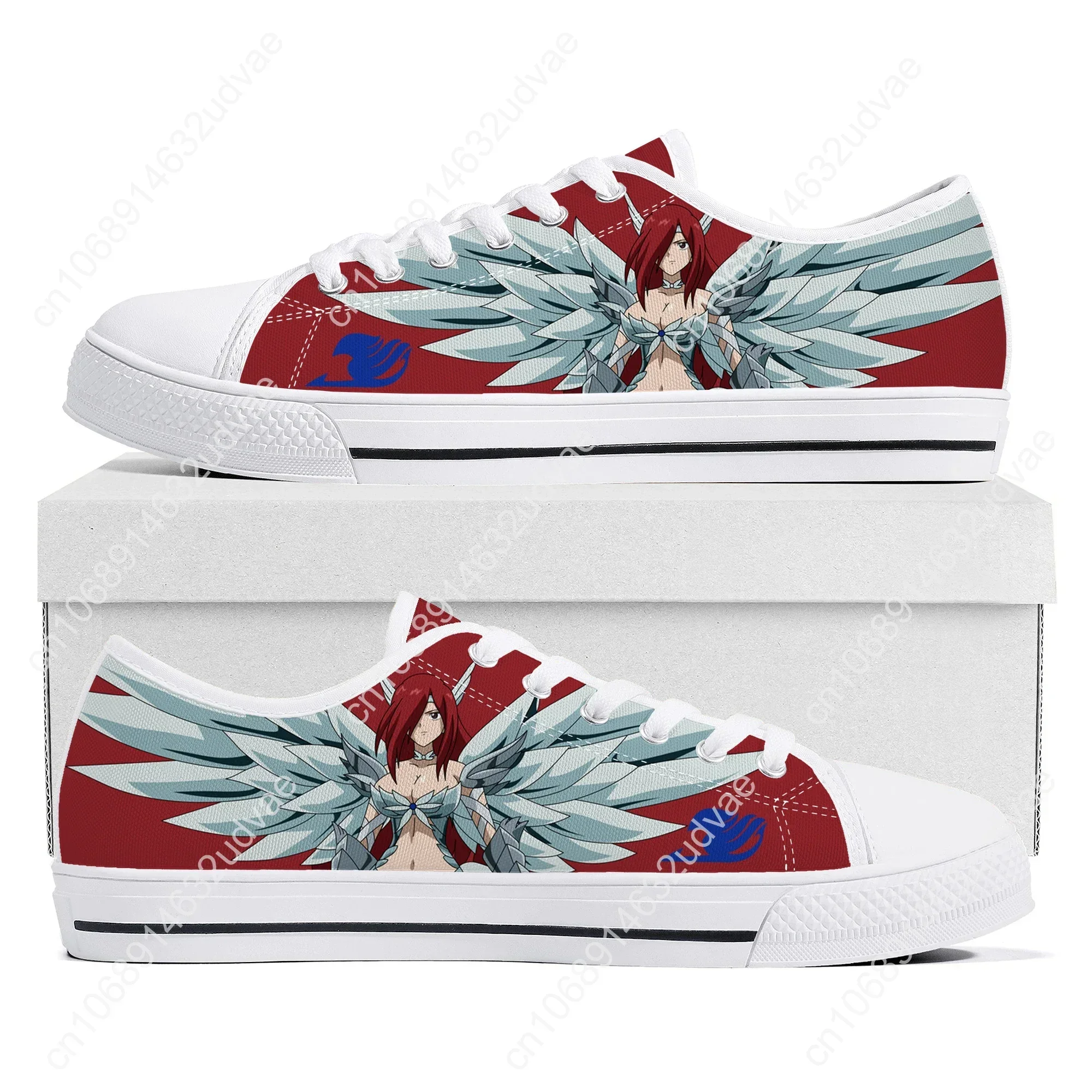 Erza Scarlet Anime F-Fairy T-Tail Low Top Sneakers High Quality Men Women Teenager Canvas Sneaker Couple Shoes Custom White Shoe