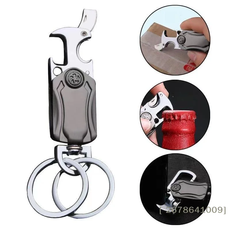⚑Multi-Function Keychain with Bottle Opener and Box Cutter, Portable 3-in-1 Tool with Key Rings