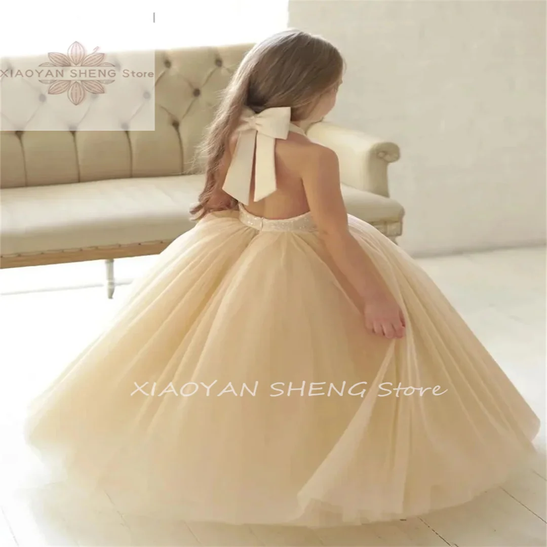 

Flower Girl Dress For Wedding Tulle Fluffy Backless Sleeveless Birthday Party Pageant Dress First Communion Ball Gowns