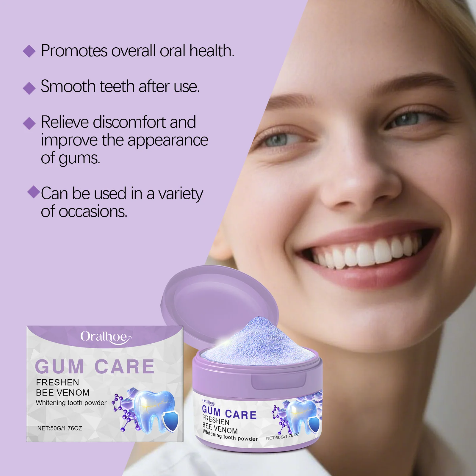 ORALHOE Zahnaufhellungspulver, Bienengift-Formel, schützt Zahnfleisch, Mund, Tiefenreinigung, Zahnlösung, Pigmentablagerung schnell, hellt die Zähne auf