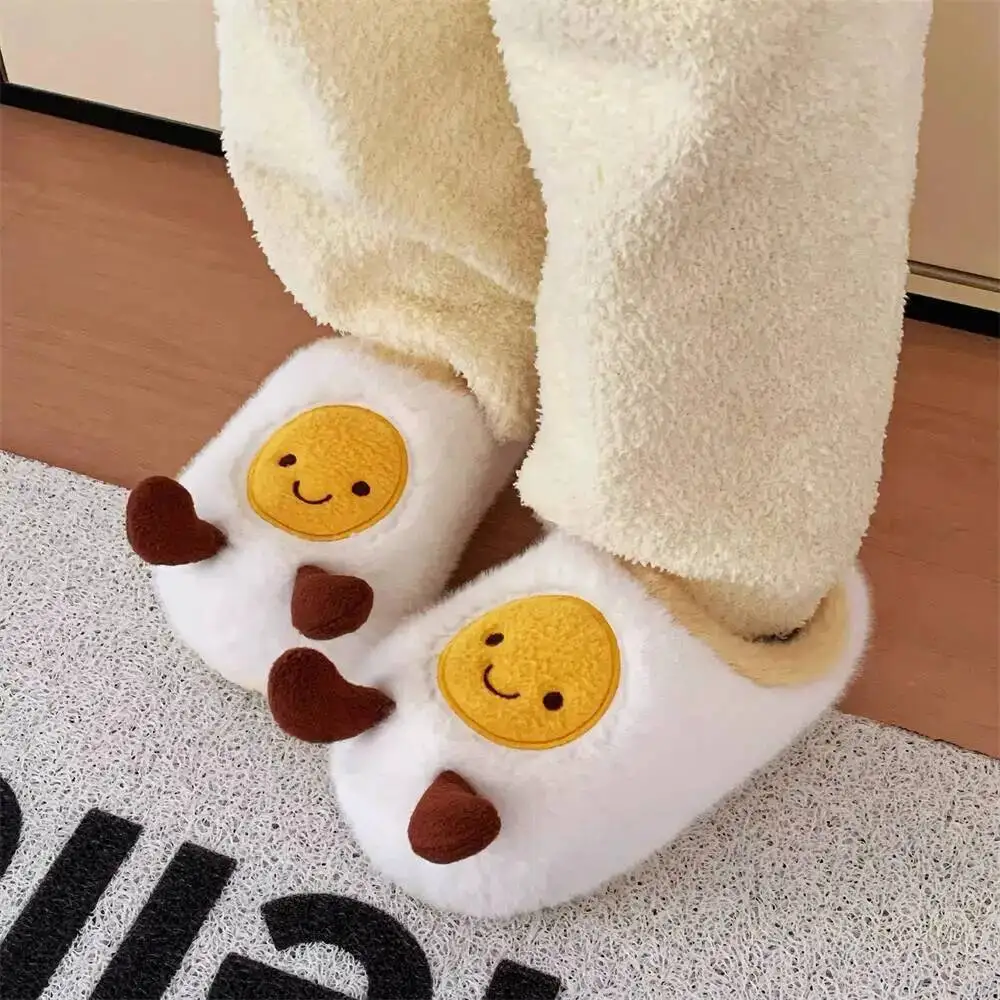 

Fried Egg Winter Home Slippers Warm Indoor Household Cotton Slippers New Women's Indoor Anti Slip Furry Slippers