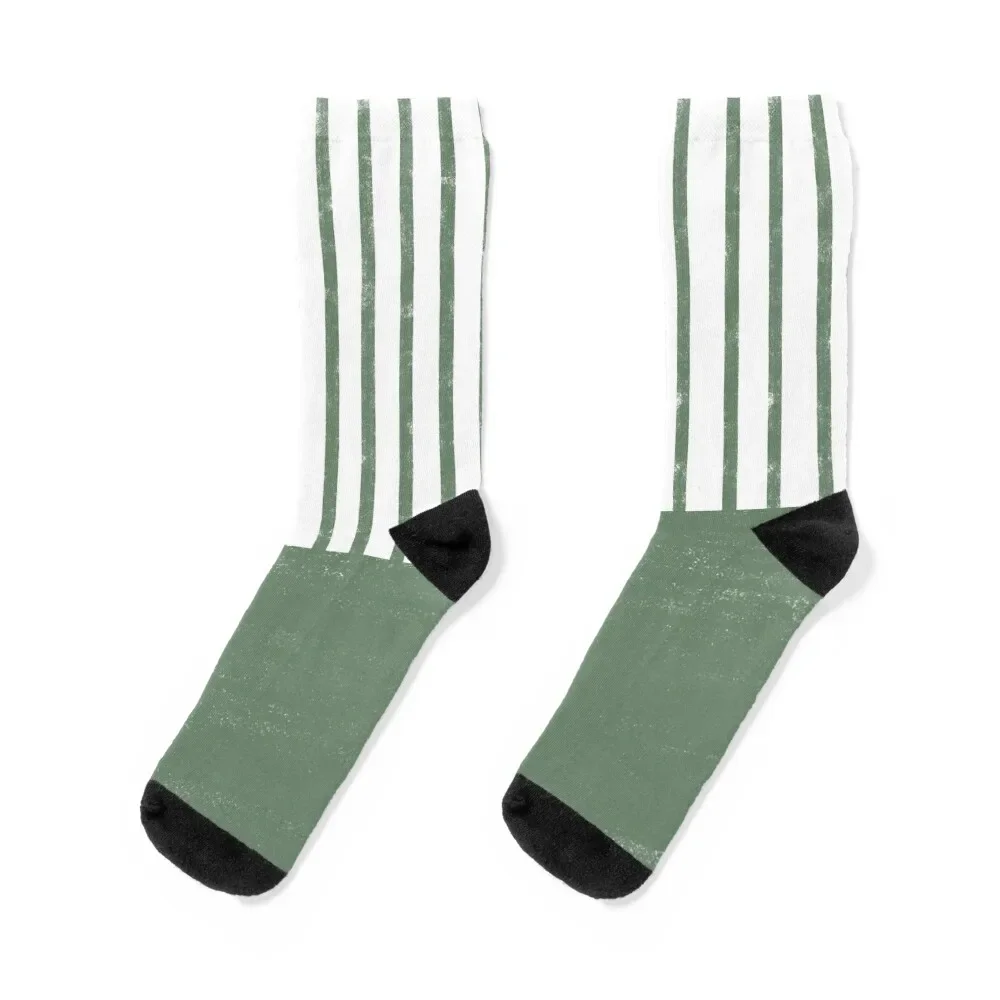 Handmade Stripe Block Pattern (sage green/white) Socks Antiskid soccer winter thermal Wholesale Socks Man Women's