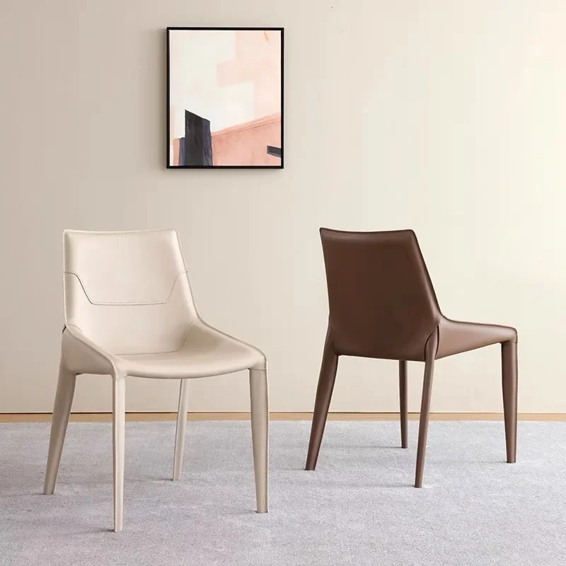 Italian minimalist saddle leather dining chair, modern minimalist backrest stool in home restaurant, hotel designer dining chair