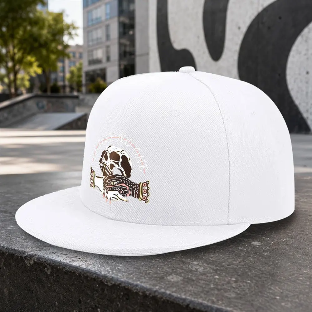 Trust No One Skull Print Flat Brim Baseball Cap Unisex Casual Outdoor Sports Cap for Camping Trips