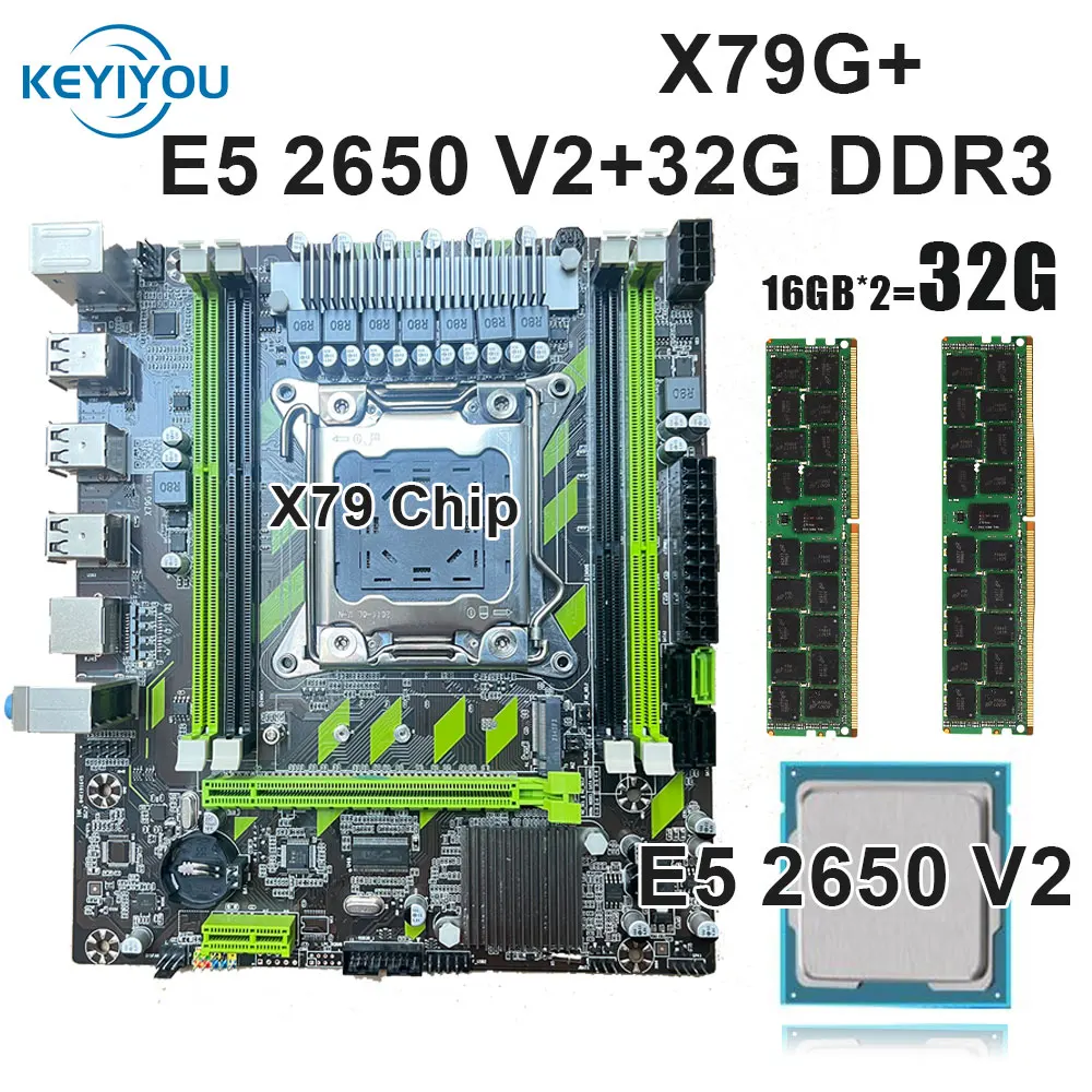 

X79 LGA2011 Motherboard with XEON E5 2650 V2 CPU 32GB(2*16G) DDR3 1600MHZ REG ECC Memory Combo Kit Set NVME SATA 3.0 USB 3.0