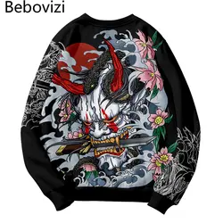 Men Demon Print Sweatshirt Streetwear Harajuku Pullover 2022 Autumn Japanese Style Casual Pullover Vintage Hip Hop Clothing
