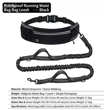 Anti-Burst Nylon Reflective Retractable Pet Leash with Sports Waist Bag, Multifunctional Dog Running & Walking Leash
