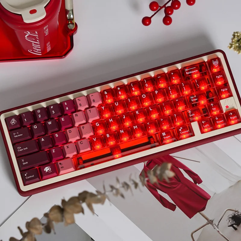 

Red Dragon Keycaps Gradient Red PBT+PC Light through Cherry profile Keycaps set for MX Switches Alice Mechanical Keyboard