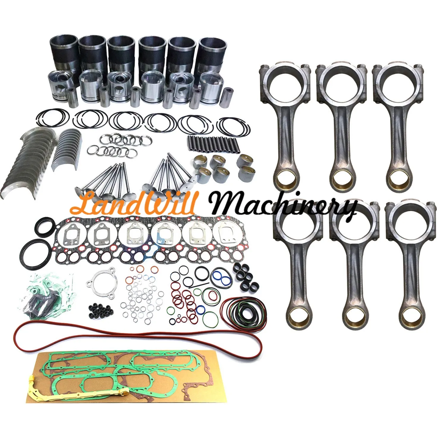 Overhaul Rebuild Kit + 6pcs Connecting Rod Fits Hino H07CT HO7CT Engine