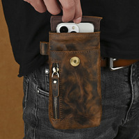 2025 New Arrival Leather Waist Bag for Men Genuine Crazy Horse Leather Belt Bag with Detachable Strap Cellphone Pouch Flap Cover