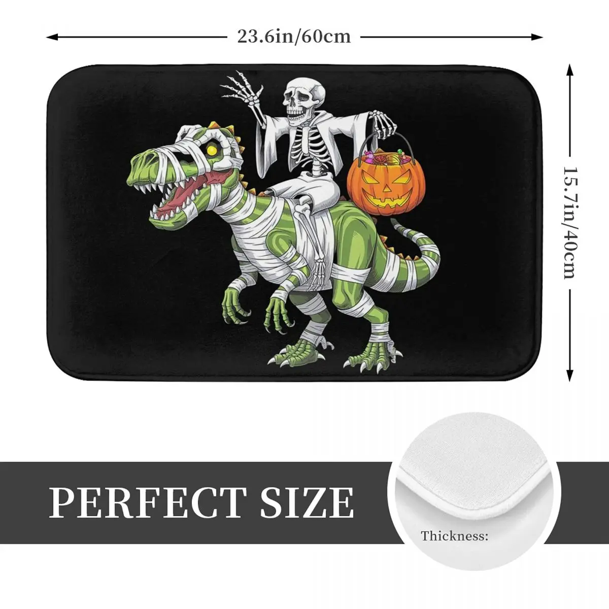 Halloween Skeleton On T Rex Mummy Dinosaur Anti-slip Doormat Floor Mat Carpet Rug for Kitchen Entrance Home Bedroom Footpad Mats