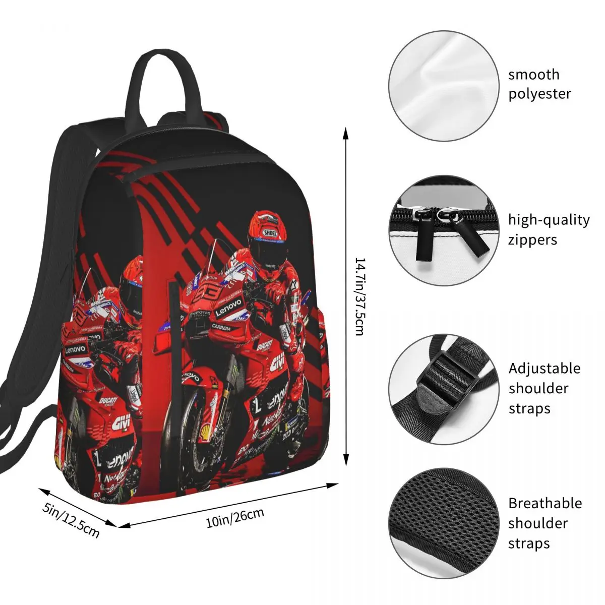 Motorcycle Racing Marqueze Backpack Student Boys Girls BookBag Kids School Bag Laptop Shoulder Bags for Men Women
