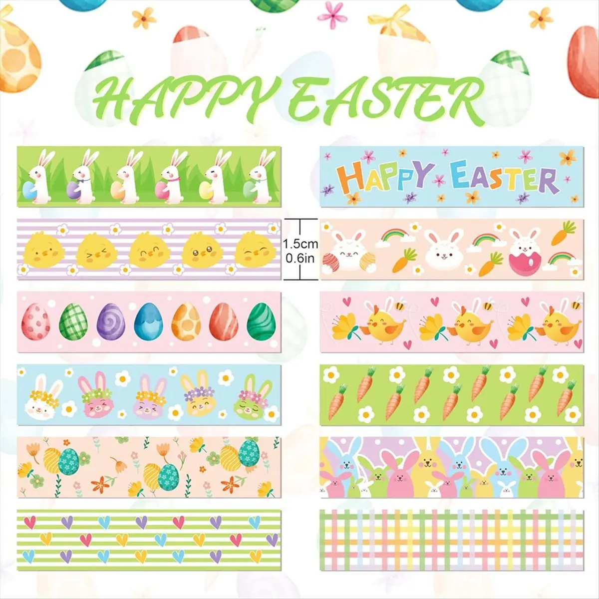 REST 12 Pcs Easter Washi Tapes Set Easter Bunny Chick Gnom Pattern Masking Tape Easter Themed Decorative Tape