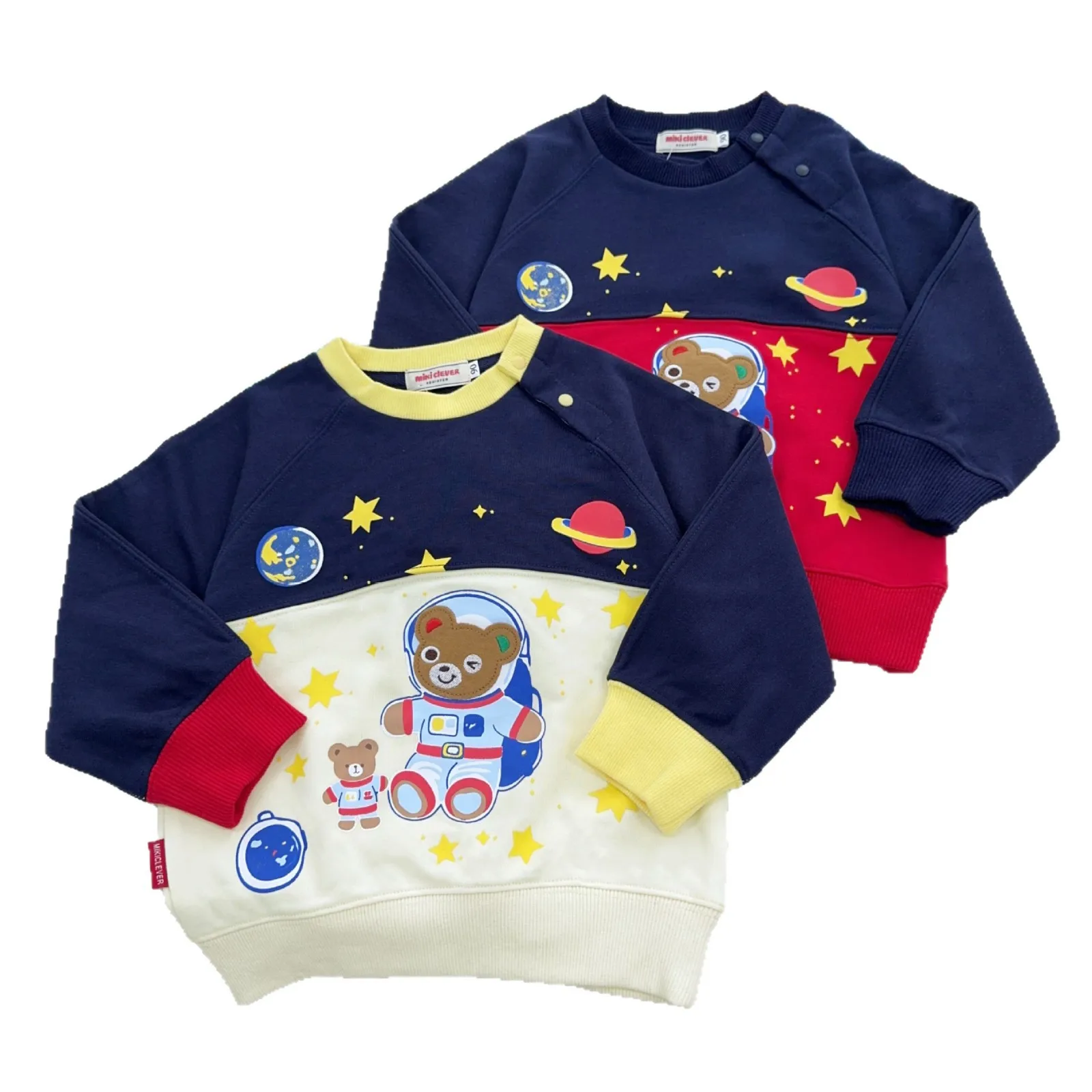 

Японская детская одежда, осень 25, новые товары для мальчиков и девочек, мультяшная космическая дорожная наклейка, толстовка с длинными рукавами, топ