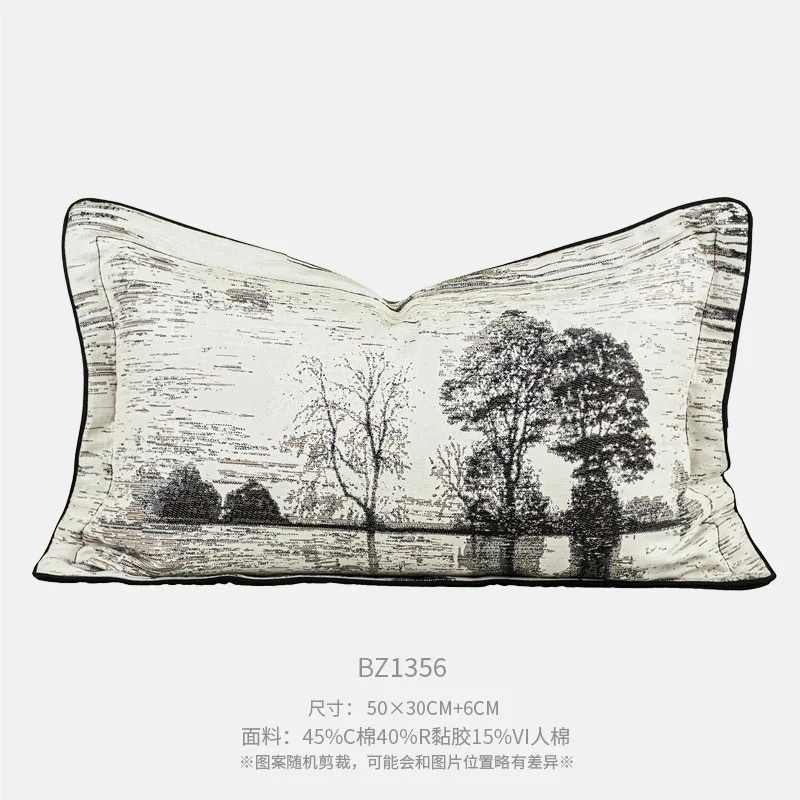 Luxury Cushion Cover Chinese Style Ink Wash Forest Stream Waist Pillow Case 30x50cm For Home Hotel Sofa Bed