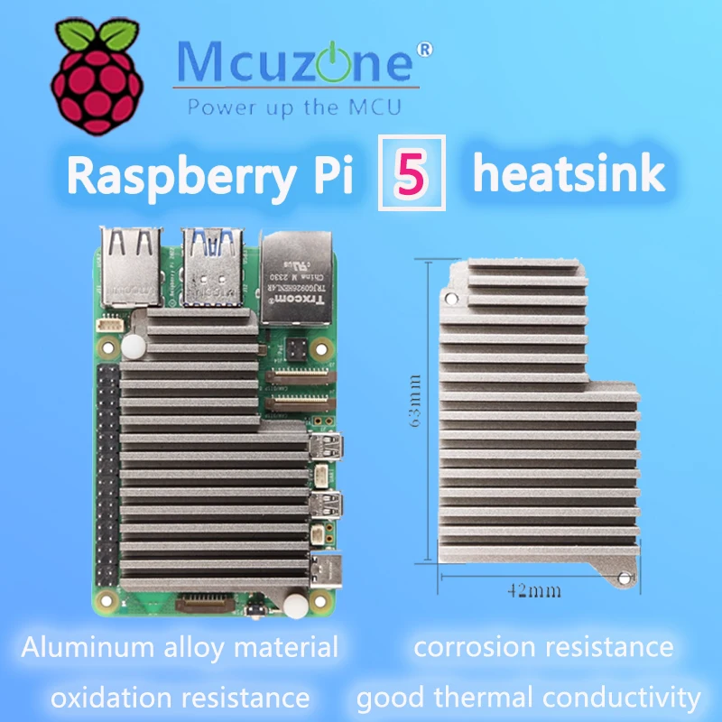 

Raspberry Pi 5 Heatsink Mcuzone Aluminum Alloy Material,Excellent Corrosion Resistance, OxidationResistance,Thermal Conductivity