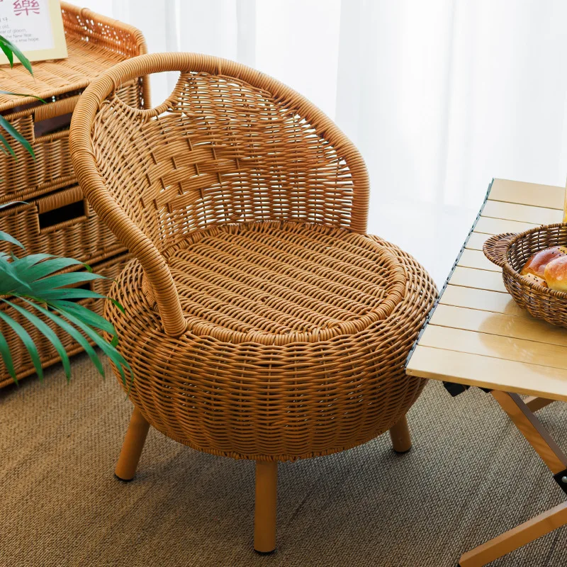 Home Imitation Rattan Chairs Low Back Armchair for Balcony Living Room Round Tatami Seat Comfortable