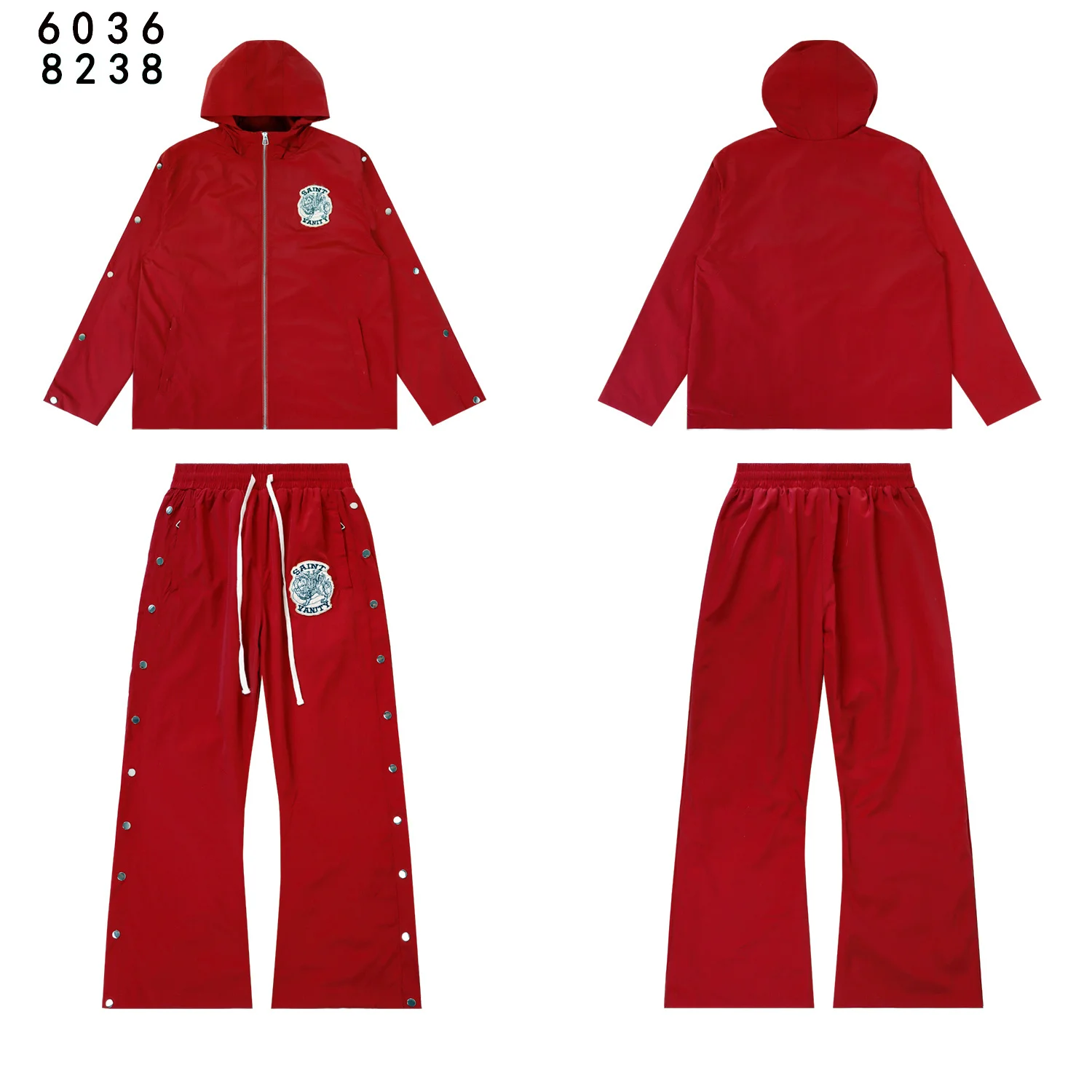 

SAINT VANITY Trench Coat Embroidered Breasted Sports Style Casual Pants Windbreaker Jacket Streetwear Solid Zipper Hooded Men