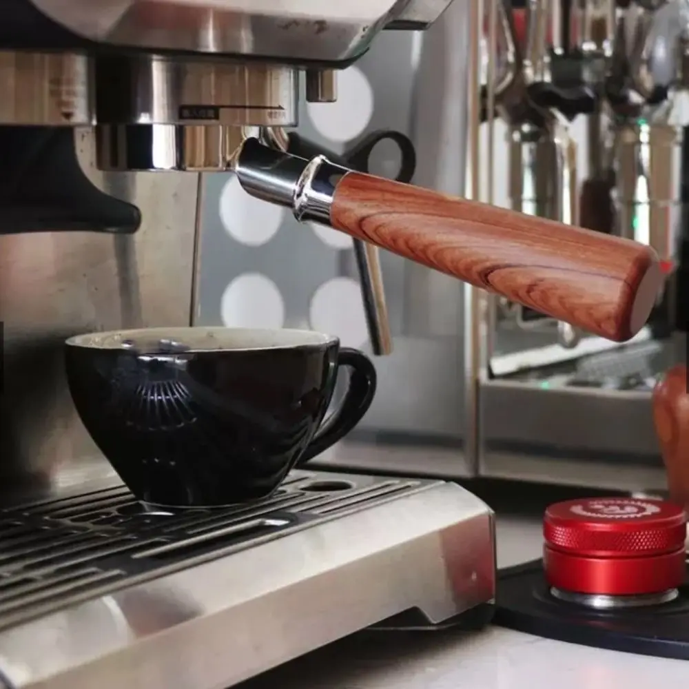 51mm Bottomless Coffee Portafilter 3 Ear Universal Espresso Filter Handle Wood Handle Espresso Machine Replacement Parts Barista