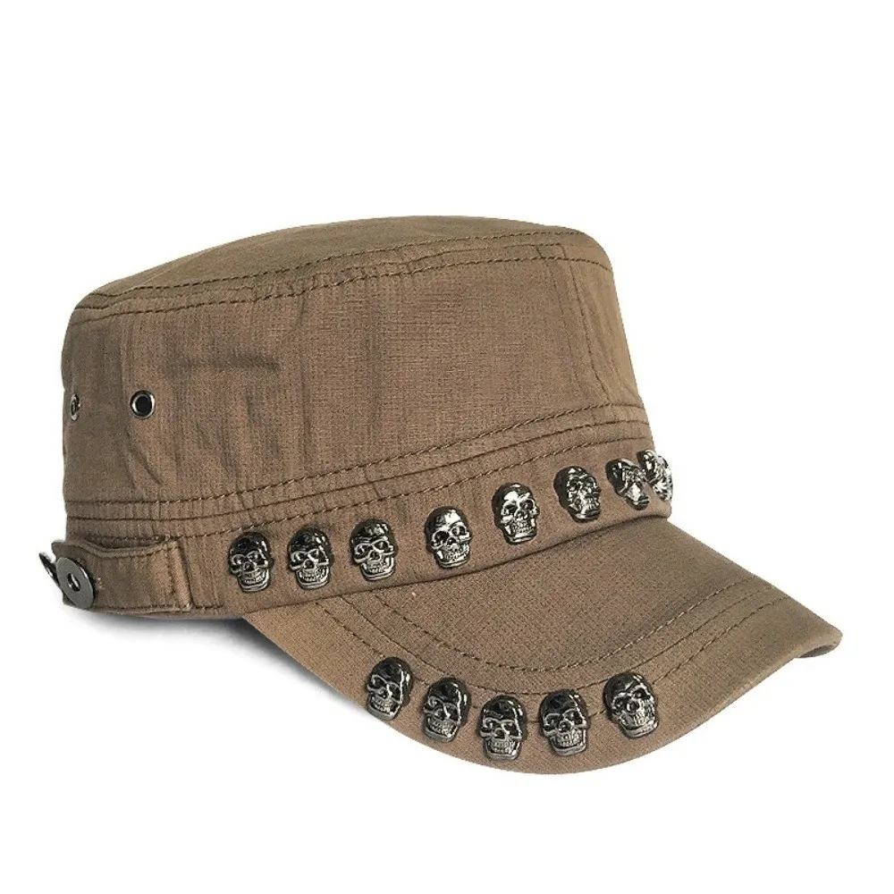 Cotton Material Skull Flat Top Cap Unique Breathable Sports Visors Hats Adjustable Punk Style Dancing Caps High Street Fashion