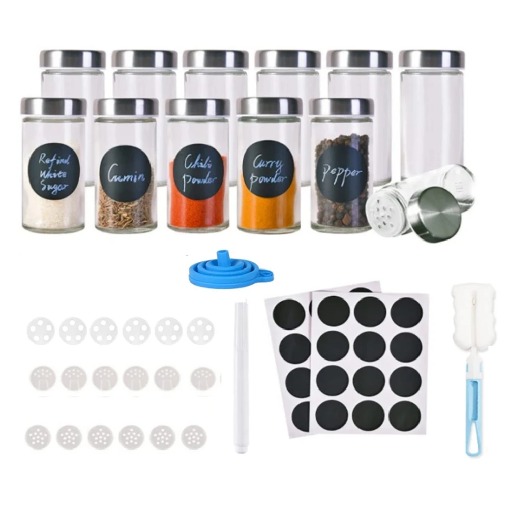 

12 Spice Jars with Shaker Lids High-Quality Spice Jars with Lids-Round Glass Spice Jars -Spice Containers Spice Bottles