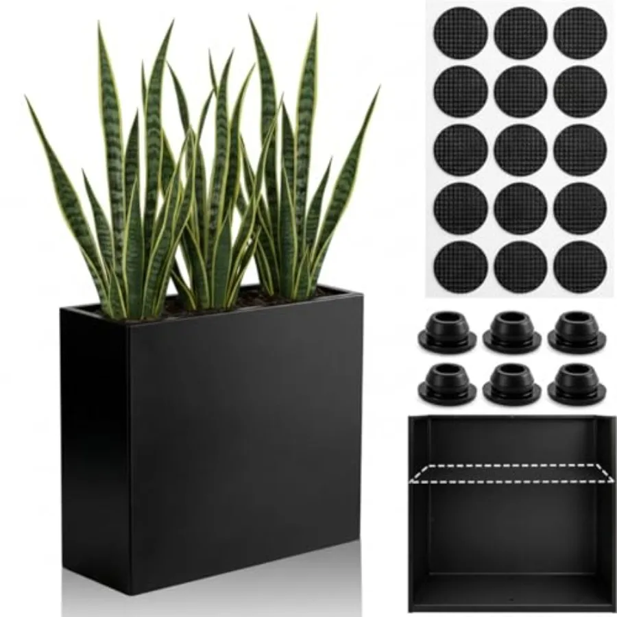 

Deep Metal Planter Box 12" L x 4.5" W x 10" H - Rectangular Indoor Planter Box for Window Outdoor Railing Balcony, Removable In