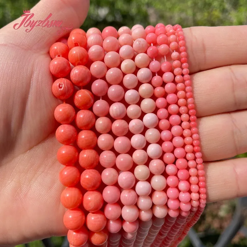 Natural Coral Pink Round Stone Beads For Necklace Bracelets Jewelry Making Spacer Strand 15 Inches 2/3/4/6/8mm DIY Loose Beads