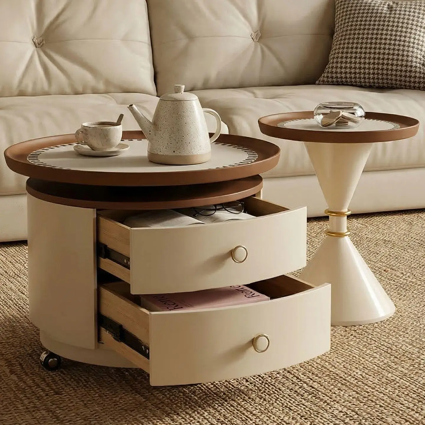 Small apartment movable round edge few combination multi-function