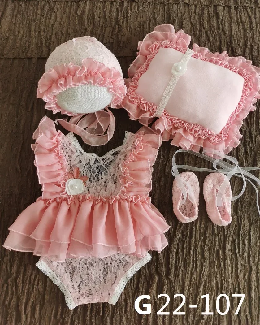 Baby Newborn Photography Props Baby Girl Lace Dress Romper Bodysuits Outfit  Hat Headband Photography Clothing image 6