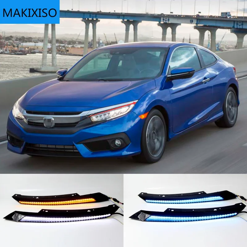 2PCS Car Headlight Eyebrow Decoration Dynamic Yellow Turn Signal DRL LED Daytime Running Light For Honda Civic 2016 - 2019 2020