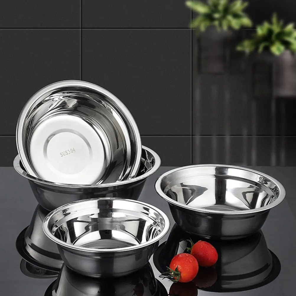 

4 Pcs 304 Stainless Steel Soup Mixing Bowls 18cm 06mm Thick Perfect for Salad Kitchen Baking Food Prep Dough