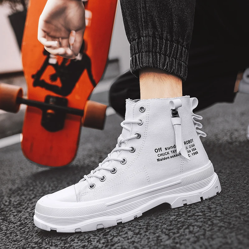 Men Vulcanized Shoes 2023 British Style High Top Casual Sneakers Men Canvas Shoes Man Sports Skateboarding Shoes Fashion Male