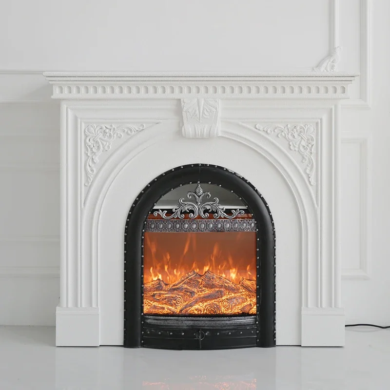 Home Living Room Modern French Style White Wood Fireplace Mantel with Electric Furnace Core