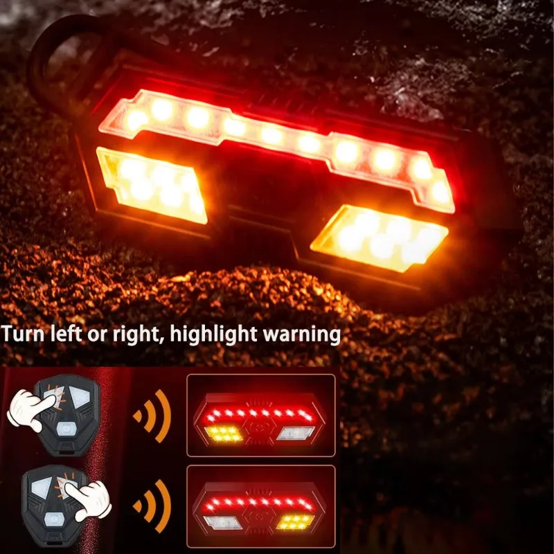 USB Rechargeable Bicycle LED Tail Light Wireless Remote Control Turn Signal Warning Lamp For Night Cycling Safety