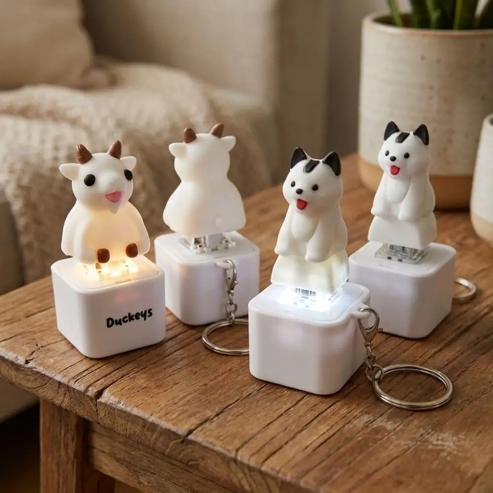 Rechargeable Animal Sound Light Fidget Keychain Simulation Cows Cats 3D Dogs Sheep Fidget Cartoon Glowing