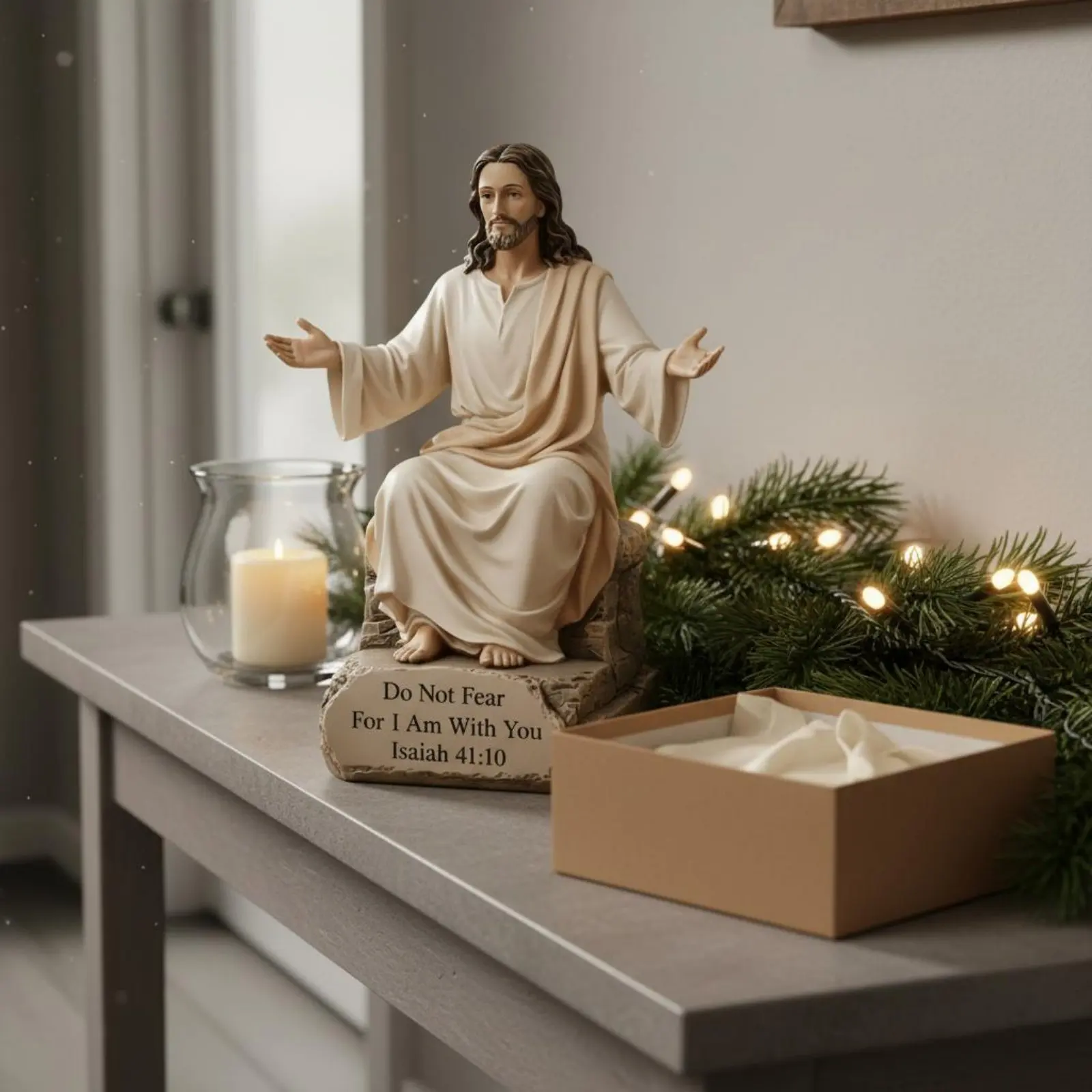 Seated Jesus Statue European Design Messiah Figurine Home Decoration Gift of Belief for Christians, Shelf, Prayer Corner view 5
