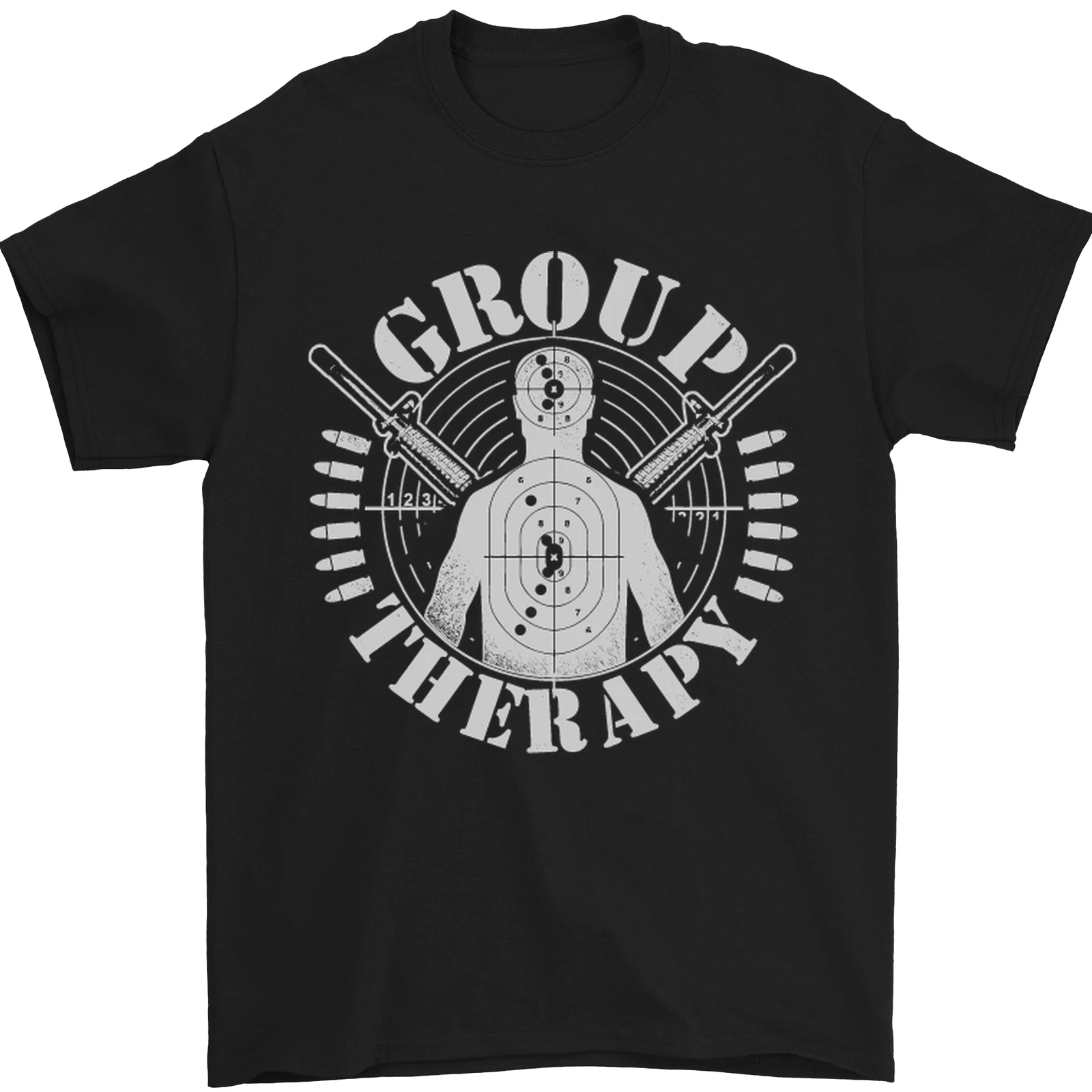 Group Therapy Shooting Hunting Rifle Funny Mens T-Shirt 100% Cotton Short Sleeve Men's T-Shirt Black Casual Crew Neck T Shirt